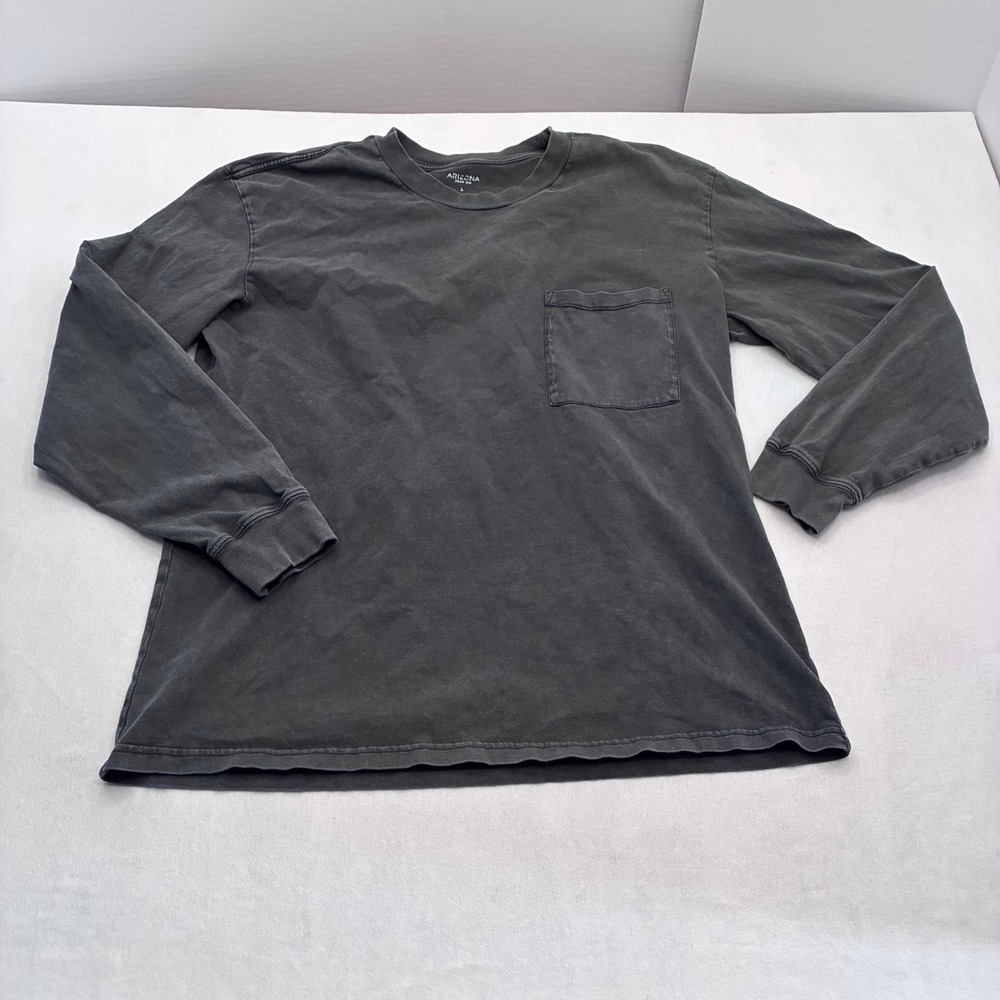 Arizona Jean Co Mens Large Long Sleeve Pocket T-Shirt Faded Charcoal Gray Cotton